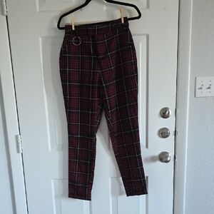 Hot Topic Men's Burgundy Plaid Chinos with Ring Detail